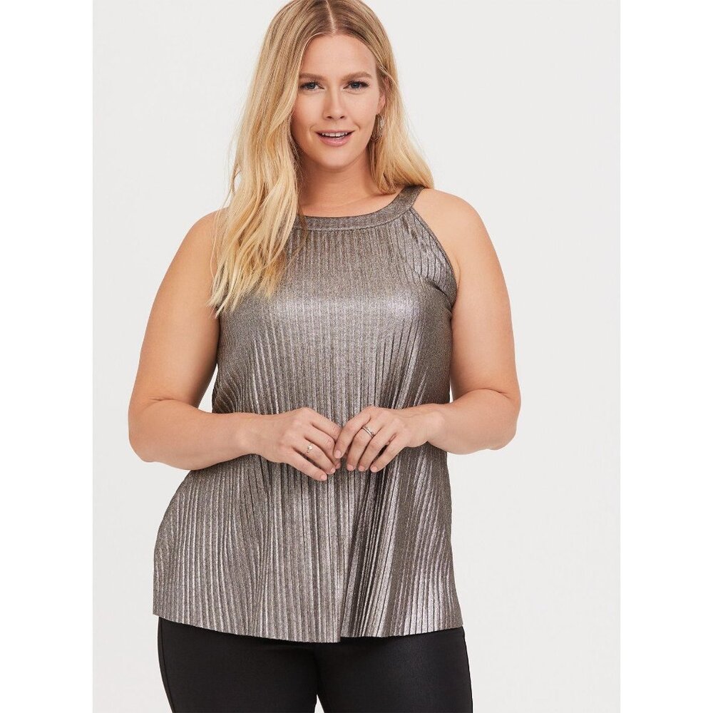 Torrid NWT Pleated Metallic Knit High Neck Tank in Gold size 4X
